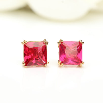 6mm Lab-Grown Ruby 9ct Yellow Gold Square Stud Earrings - July Birthstone