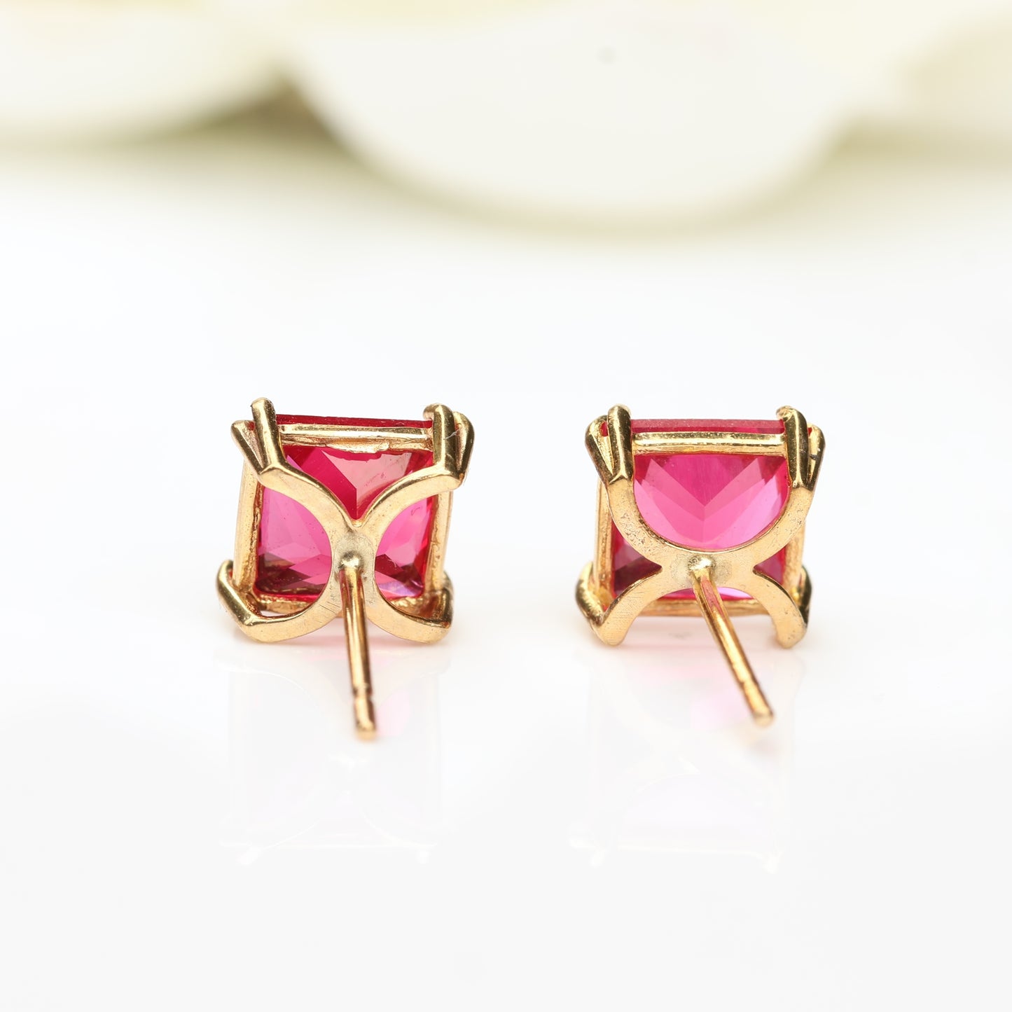 6mm Lab-Grown Ruby 9ct Yellow Gold Square Stud Earrings - July Birthstone