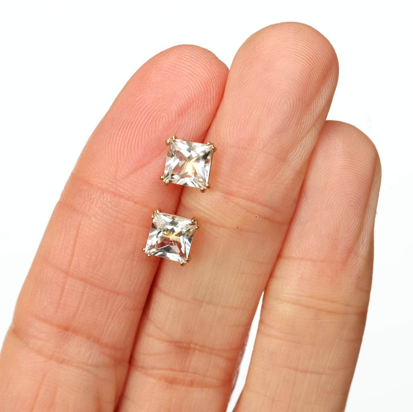 6mm Natural White Topaz 9ct Yellow Gold Square Stud Earrings - April Birthstone