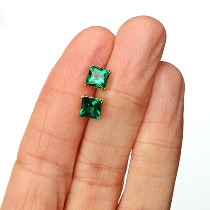 6mm Lab-Grown Emerald 9ct Yellow Gold Square Stud Earrings - May Birthstone