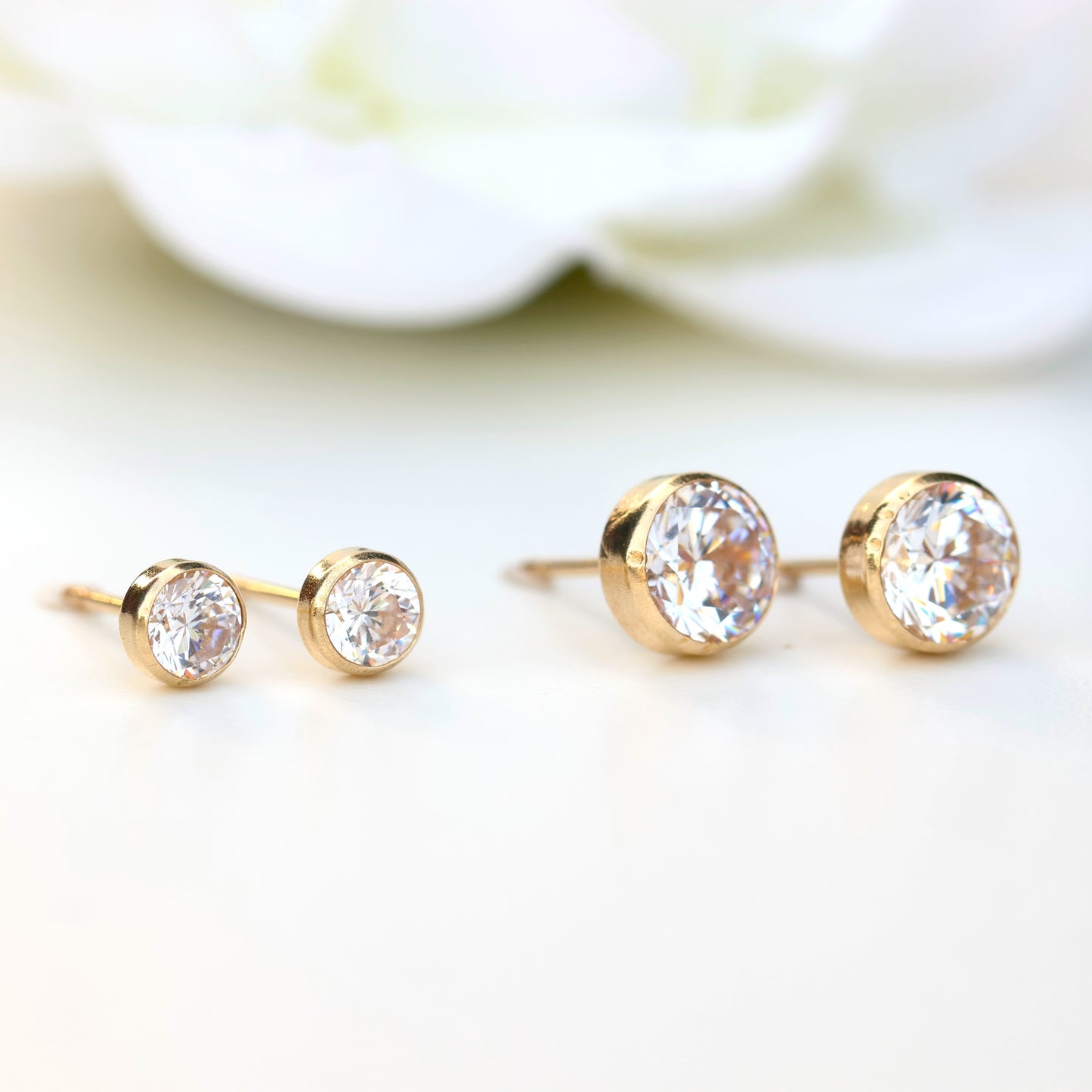 Luxury Grade AAA Cubic Zirconia Bezel Stud Earrings in 925 Silver & 9ct Gold