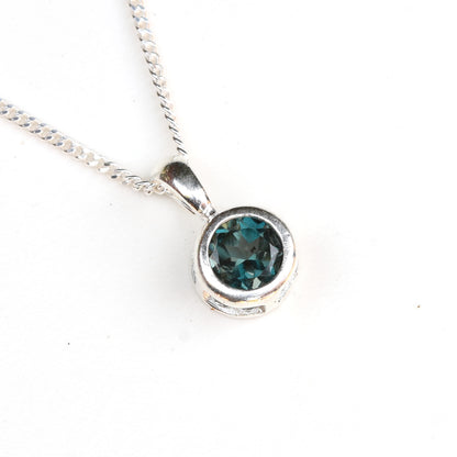 6mm Natural London Blue Topaz Sterling Silver Round Pendant Necklace - December Birthstone
