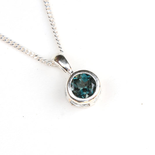 6mm Natural London Blue Topaz Sterling Silver Round Pendant Necklace - December Birthstone