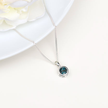6mm Natural London Blue Topaz Sterling Silver Round Pendant Necklace - December Birthstone