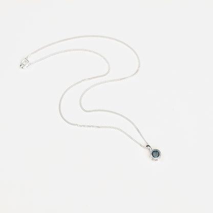 6mm Natural London Blue Topaz Sterling Silver Round Pendant Necklace - December Birthstone