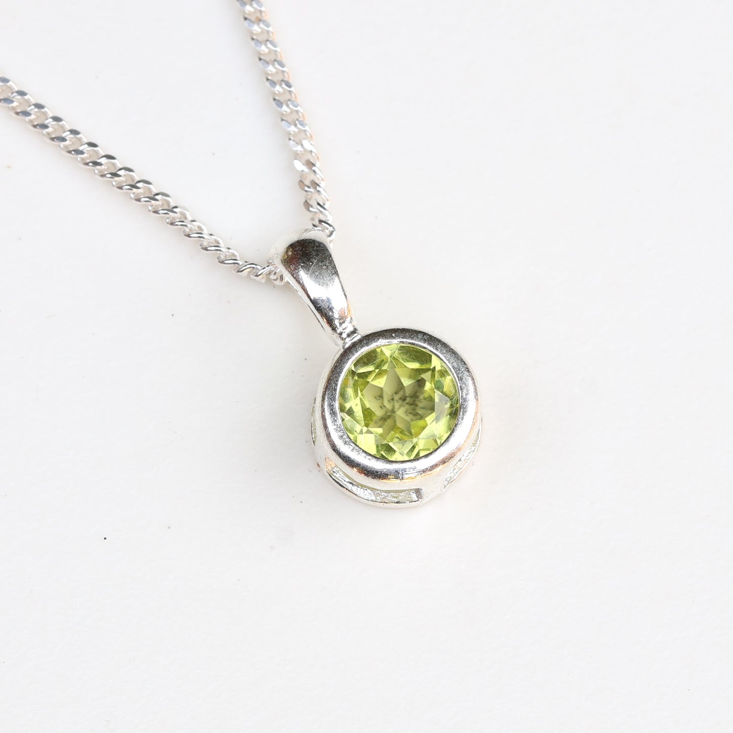 6mm Natural Peridot Sterling Silver Round Pendant Necklace - August Birthstone