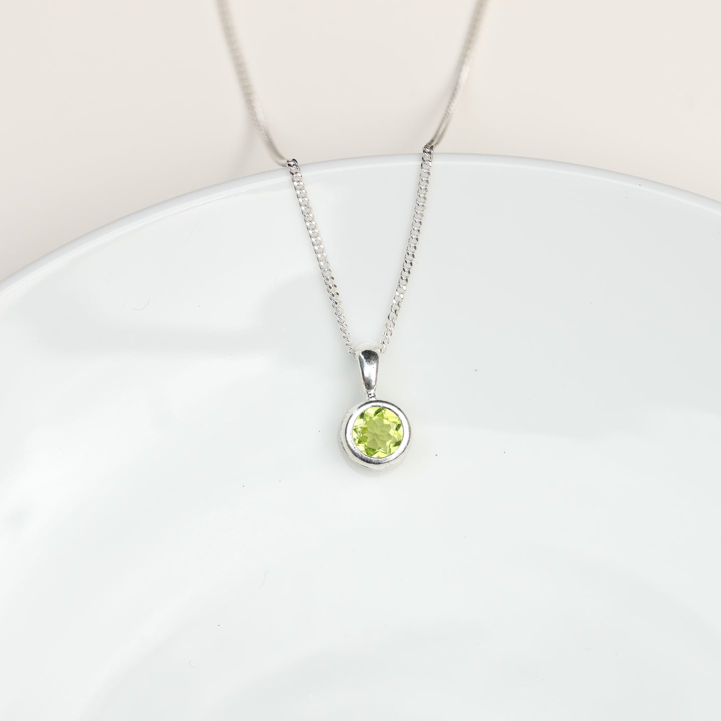 6mm Natural Peridot Sterling Silver Round Pendant Necklace - August Birthstone