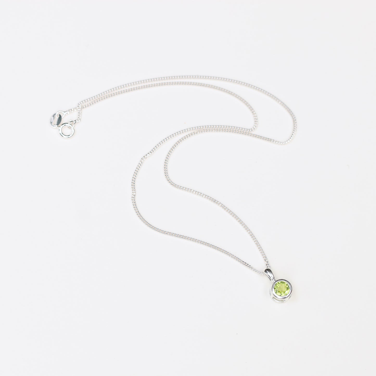 6mm Natural Peridot Sterling Silver Round Pendant Necklace - August Birthstone