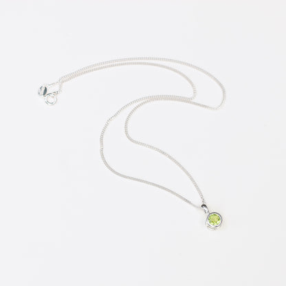 6mm Natural Peridot Sterling Silver Round Pendant Necklace - August Birthstone