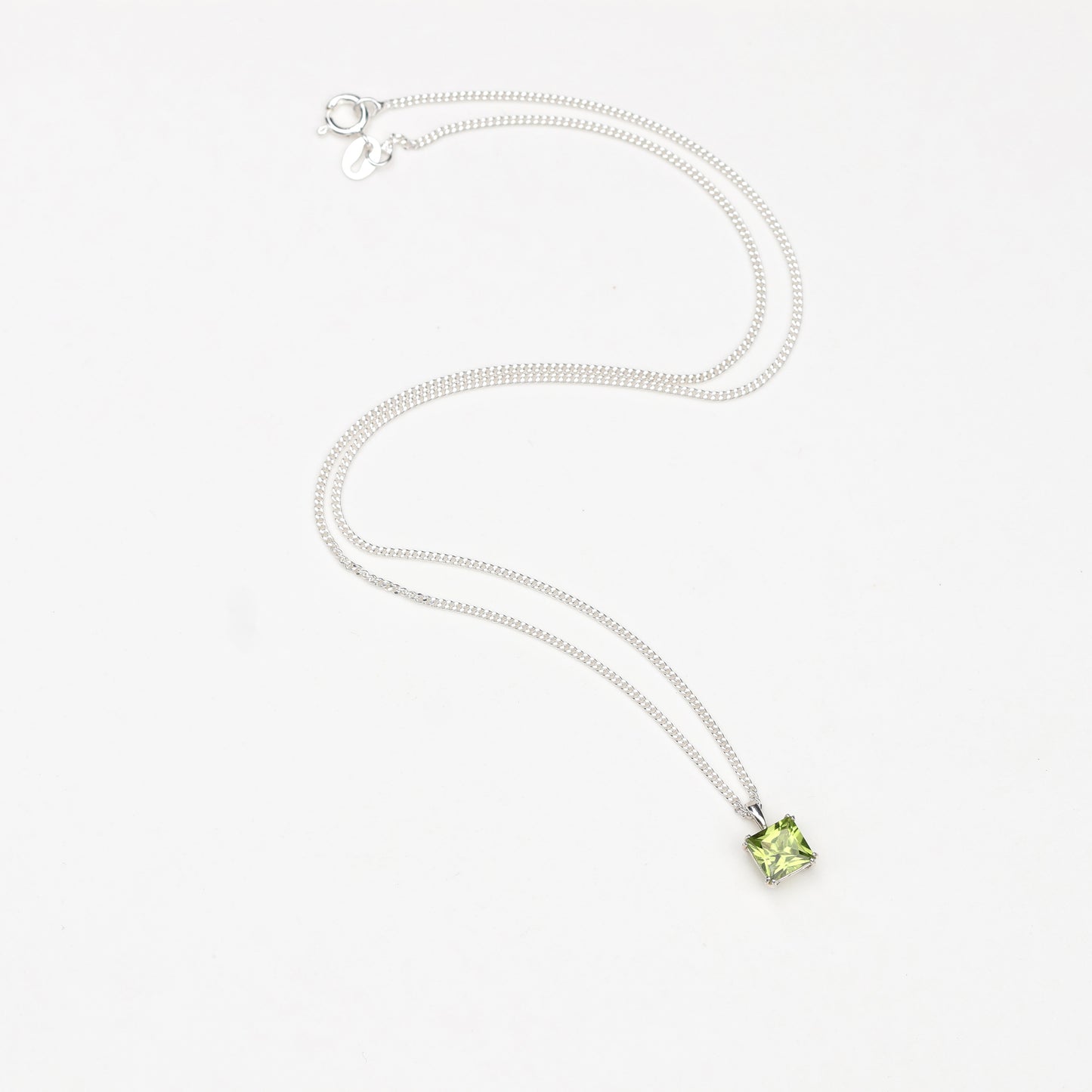 6mm Natural Peridot Square 925 Sterling Silver Pendant Necklace - August Birthstone