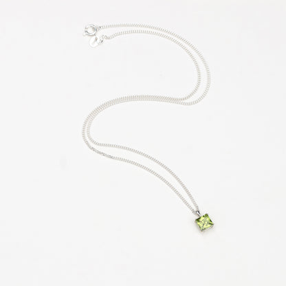 6mm Natural Peridot Square 925 Sterling Silver Pendant Necklace - August Birthstone