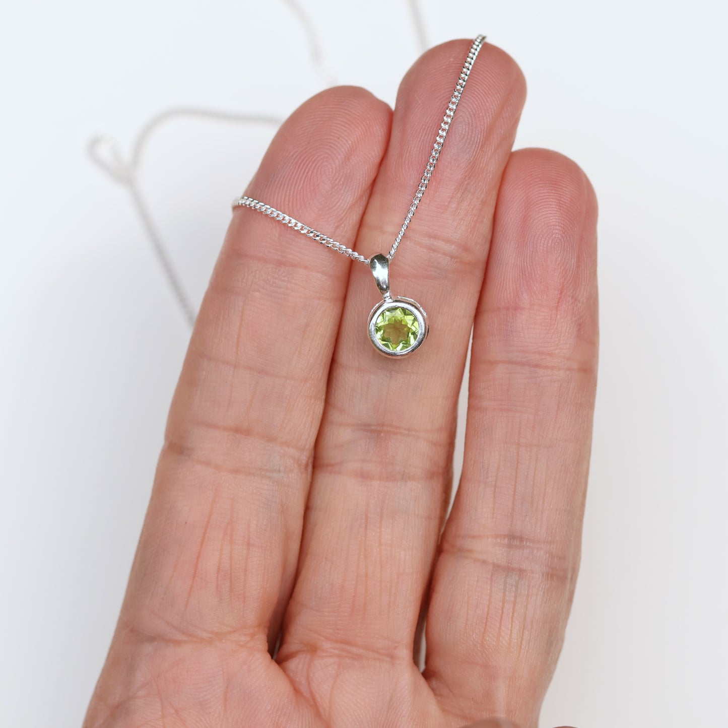 6mm Natural Peridot Sterling Silver Round Pendant Necklace - August Birthstone