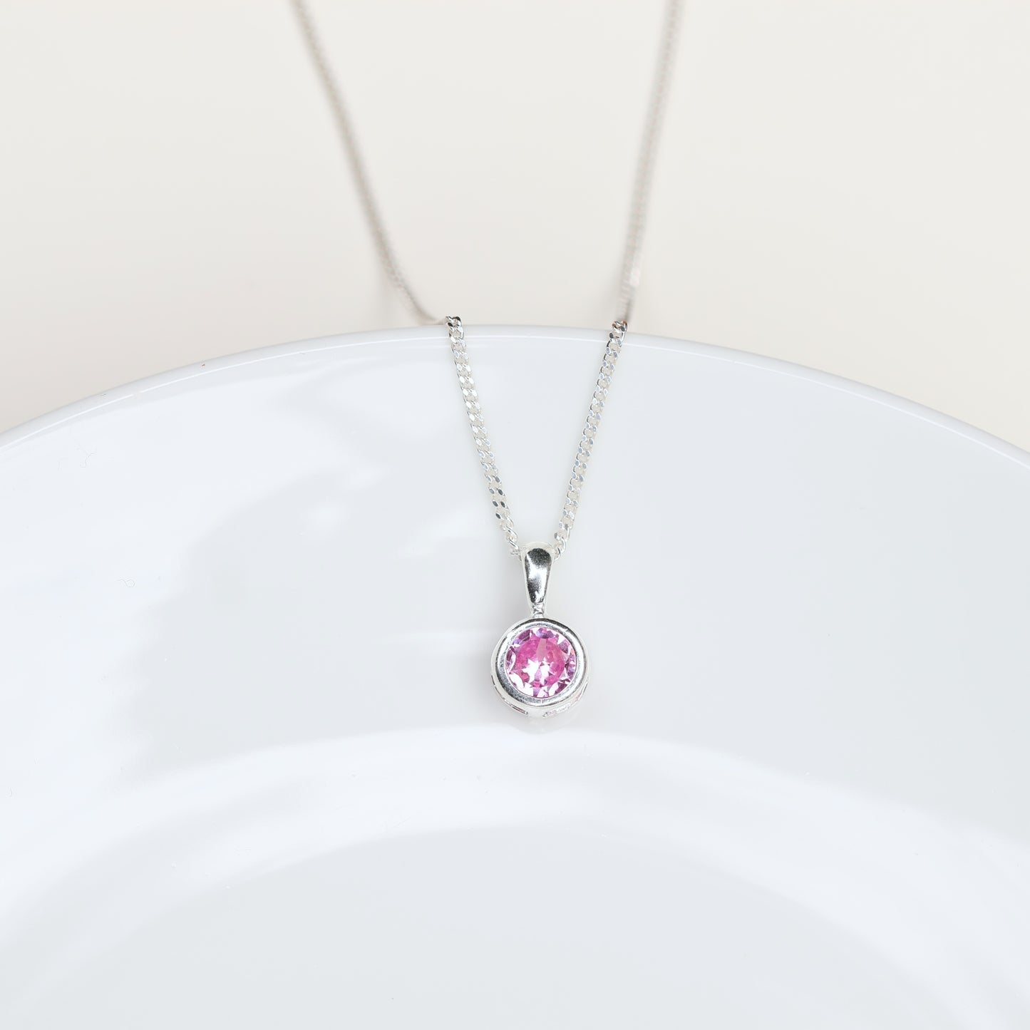 6mm Lab-Grown Pink Sapphire Sterling Silver Round Pendant Necklace