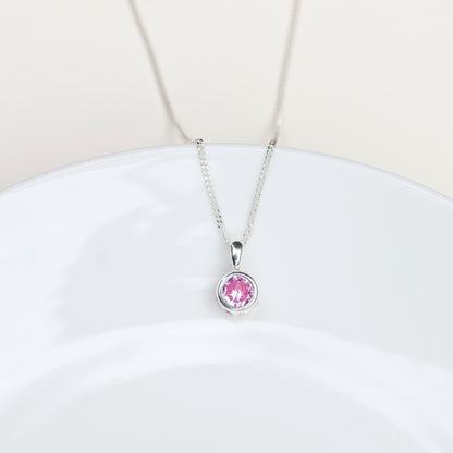 6mm Lab-Grown Pink Sapphire Sterling Silver Round Pendant Necklace