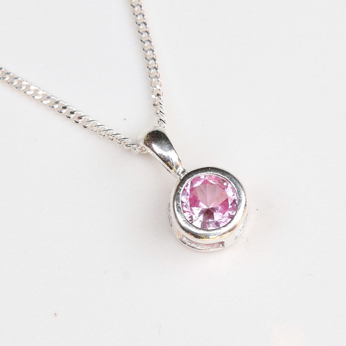 6mm Lab-Grown Pink Sapphire Sterling Silver Round Pendant Necklace
