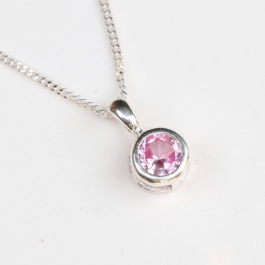 6mm Lab-Grown Pink Sapphire Sterling Silver Round Pendant Necklace