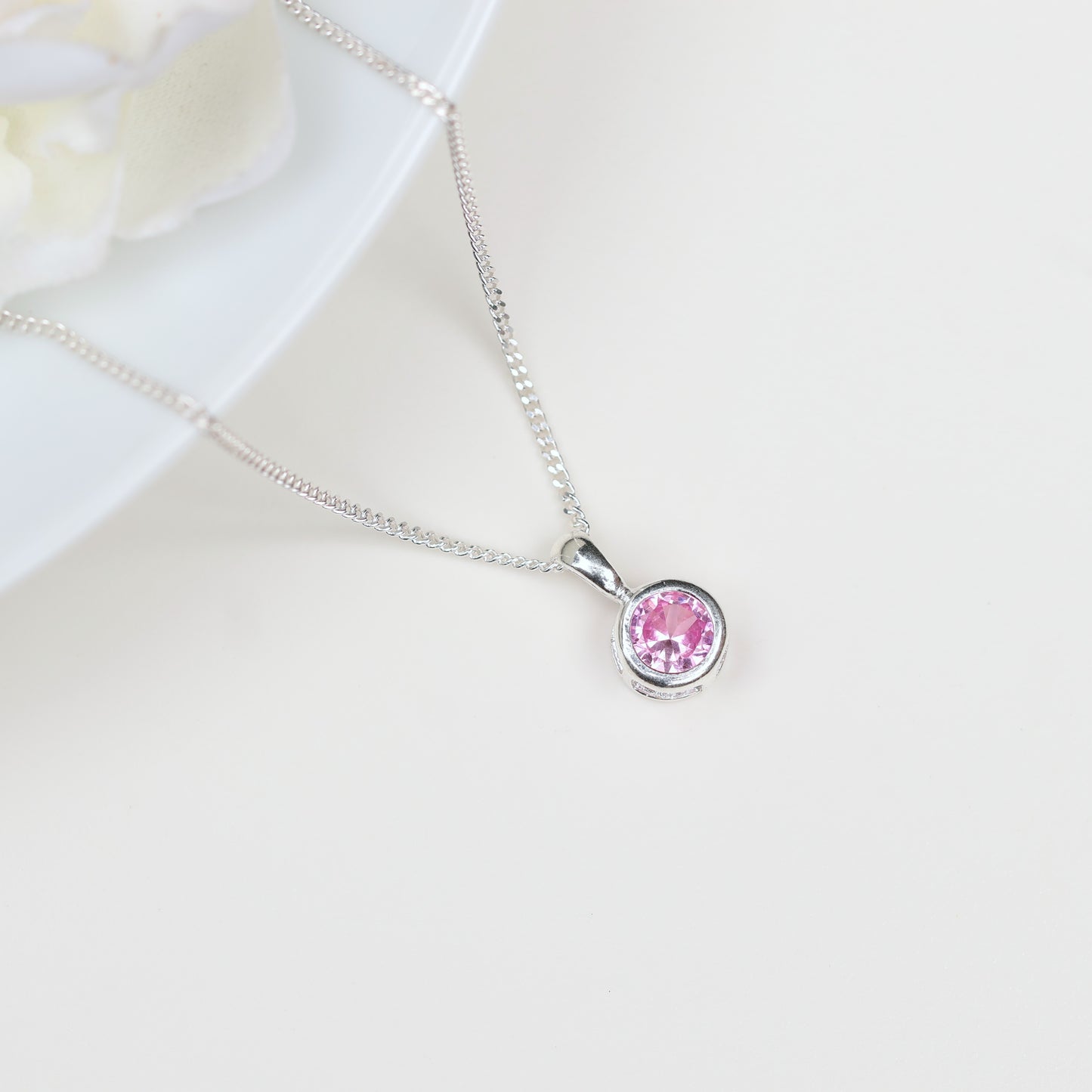 6mm Lab-Grown Pink Sapphire Sterling Silver Round Pendant Necklace