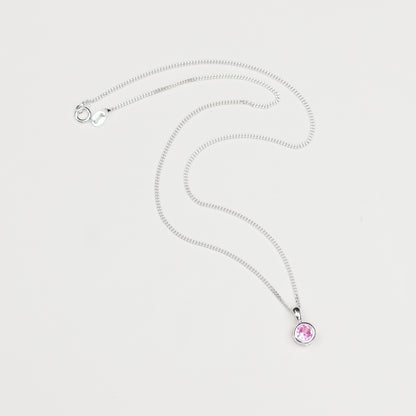 6mm Lab-Grown Pink Sapphire Sterling Silver Round Pendant Necklace