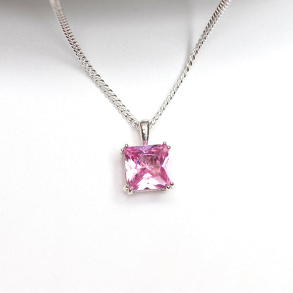 6mm Square Lab-Grown Pink Sapphire Sterling Silver Pendant Necklace - September Birthstone