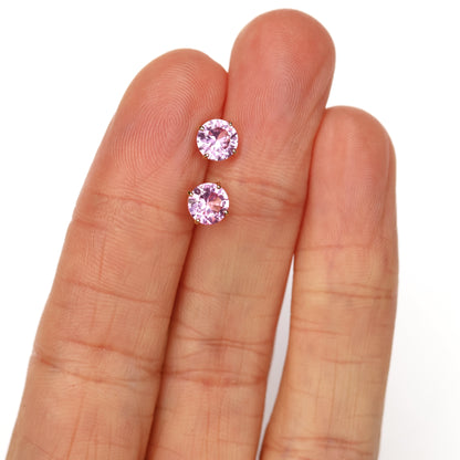 6mm Round Lab-Grown Pink Sapphire 9ct Yellow Gold Stud Earrings - September Birthstone