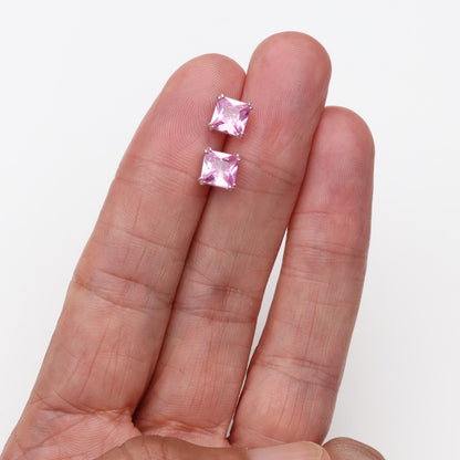 6mm Lab-Grown Pink Sapphire Sterling Silver Square Stud Earrings - September Birthstone