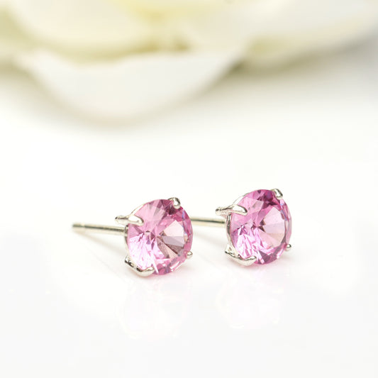 6mm Round Lab-Grown Pink Sapphire Sterling Silver Stud Earrings - September Birthstone