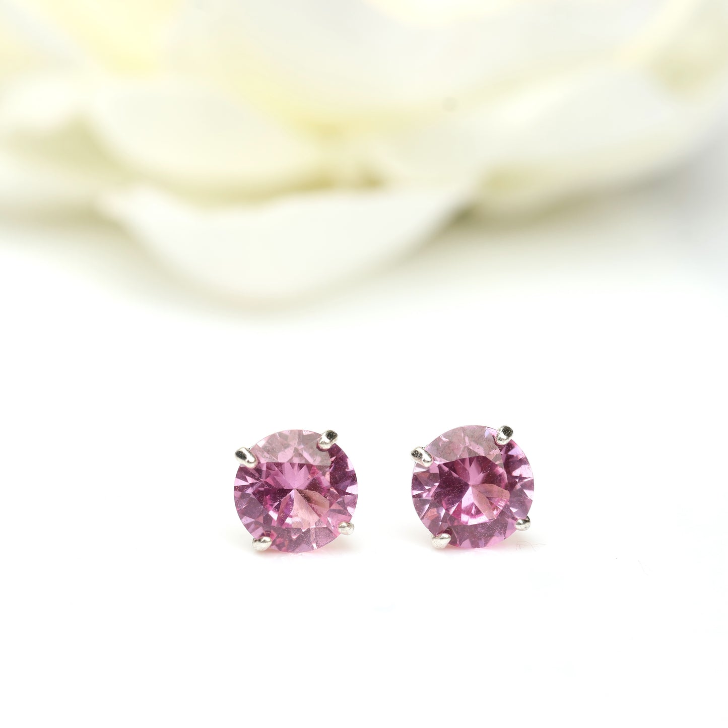 6mm Round Lab-Grown Pink Sapphire Sterling Silver Stud Earrings - September Birthstone
