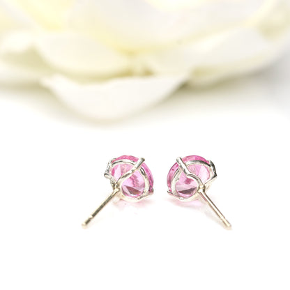 6mm Round Lab-Grown Pink Sapphire Sterling Silver Stud Earrings - September Birthstone