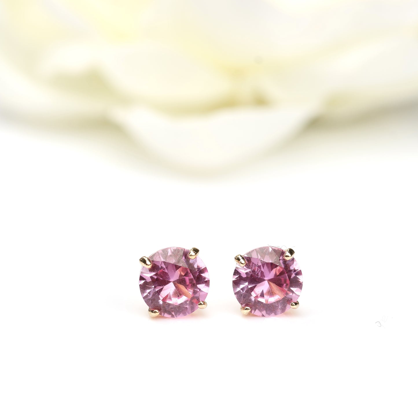 6mm Round Lab-Grown Pink Sapphire 9ct Yellow Gold Stud Earrings - September Birthstone