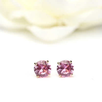 6mm Round Lab-Grown Pink Sapphire 9ct Yellow Gold Stud Earrings - September Birthstone