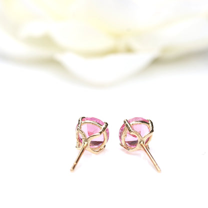 6mm Round Lab-Grown Pink Sapphire 9ct Yellow Gold Stud Earrings - September Birthstone