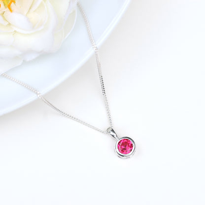 6mm Lab-Grown Ruby Sterling Silver Round Pendant Necklace - July Birthstone