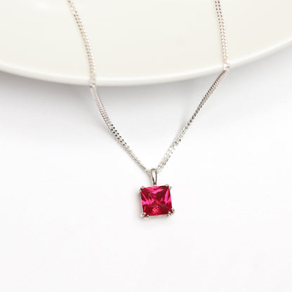6mm Lab-Grown Ruby Square Sterling Silver Pendant Necklace - July Birthstone