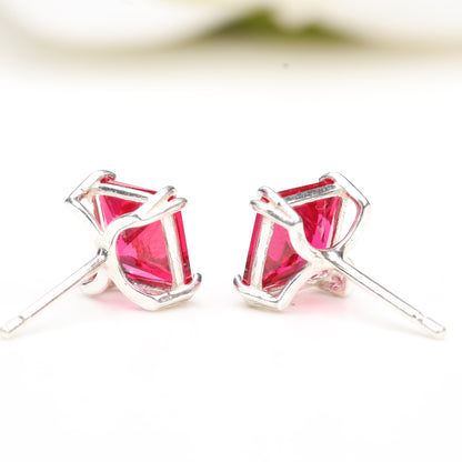6mm Lab-Grown Ruby Sterling Silver Square Stud Earrings - July Birthstone