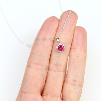 6mm Lab-Grown Ruby Sterling Silver Round Pendant Necklace - July Birthstone