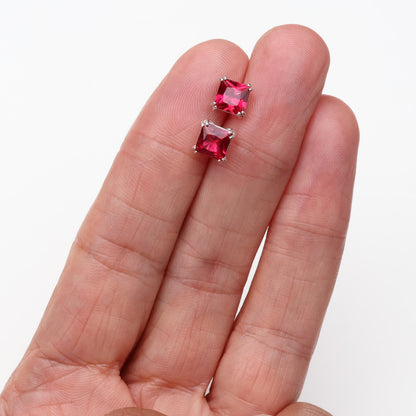 6mm Lab-Grown Ruby Sterling Silver Square Stud Earrings - July Birthstone