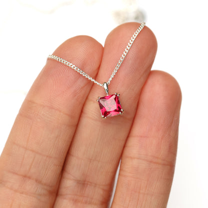 6mm Lab-Grown Ruby Square Sterling Silver Pendant Necklace - July Birthstone