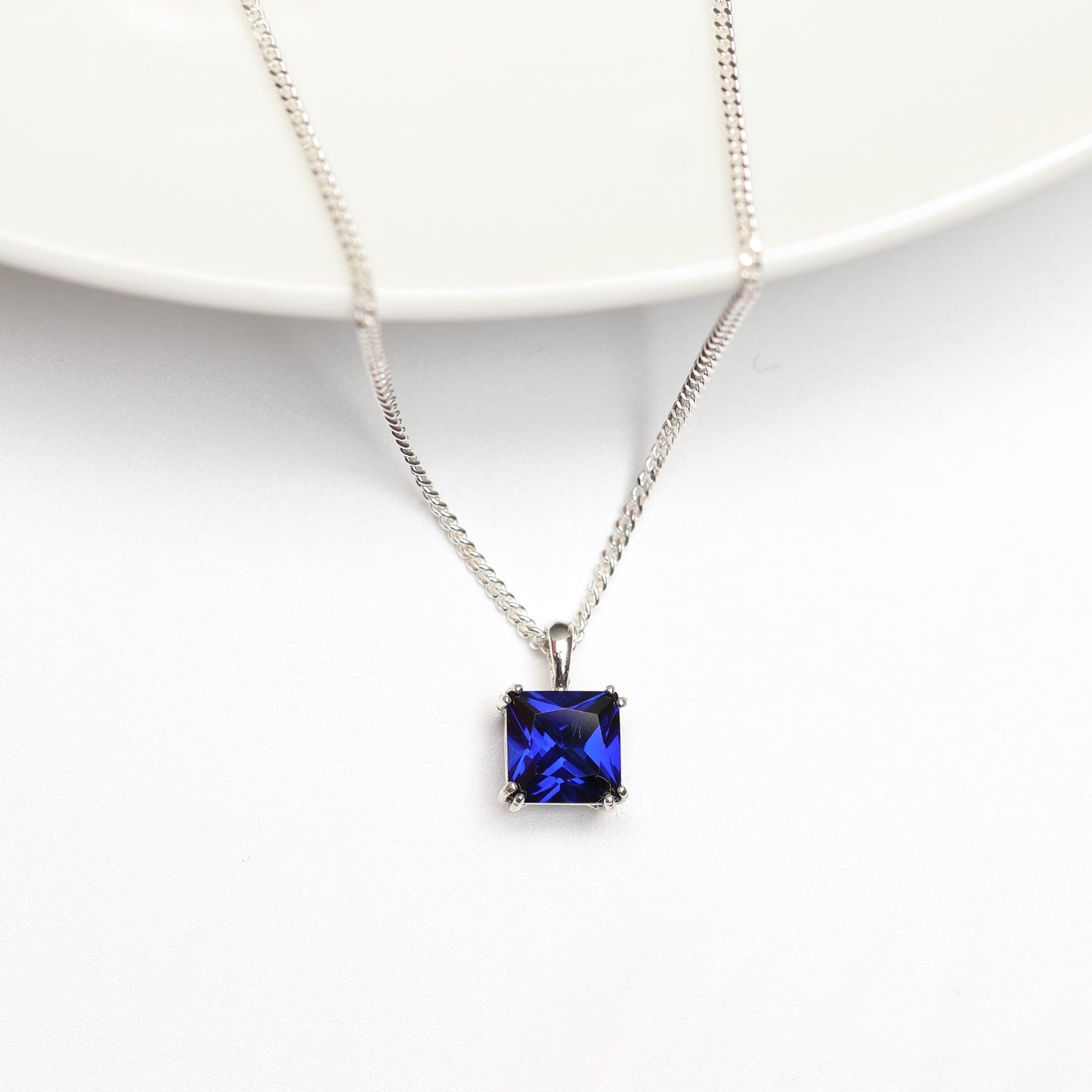 6mm Lab-Grown Sapphire Square Sterling Silver Pendant Necklace - September Birthstone