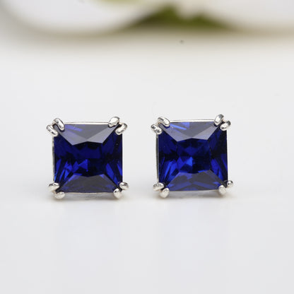 6mm Lab-Grown Sapphire Sterling Silver Square Stud Earrings - September Birthstone