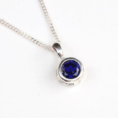 6mm Lab-Grown Sapphire Sterling Silver Round Pendant Necklace - September Birthstone