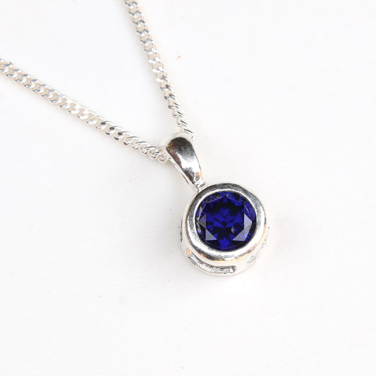 6mm Lab-Grown Sapphire Sterling Silver Round Pendant Necklace - September Birthstone