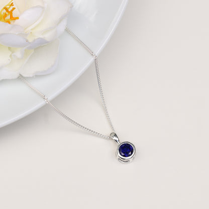 6mm Lab-Grown Sapphire Sterling Silver Round Pendant Necklace - September Birthstone