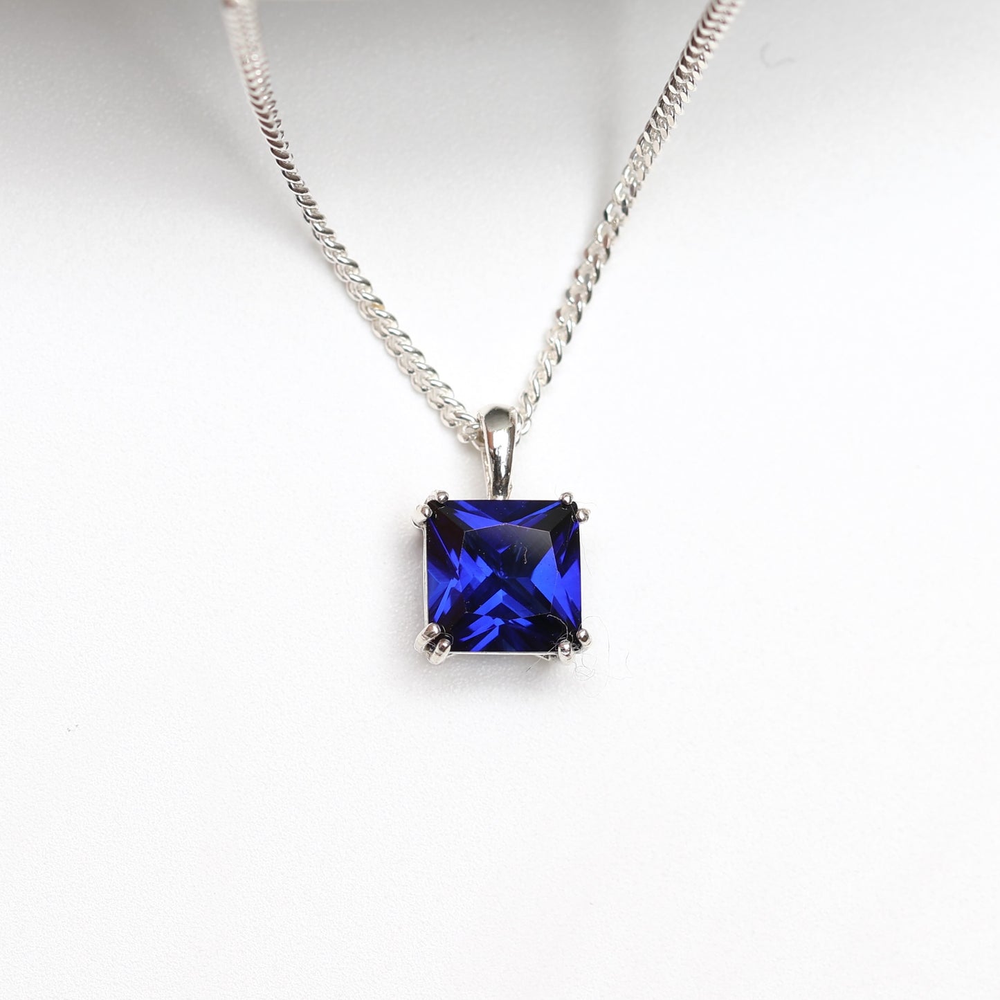 6mm Lab-Grown Sapphire Square Sterling Silver Pendant Necklace - September Birthstone