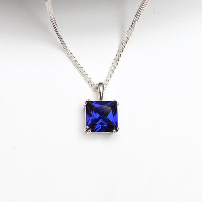 6mm Lab-Grown Sapphire Square Sterling Silver Pendant Necklace - September Birthstone