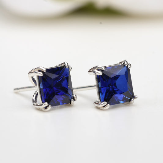 6mm Lab-Grown Sapphire Sterling Silver Square Stud Earrings - September Birthstone