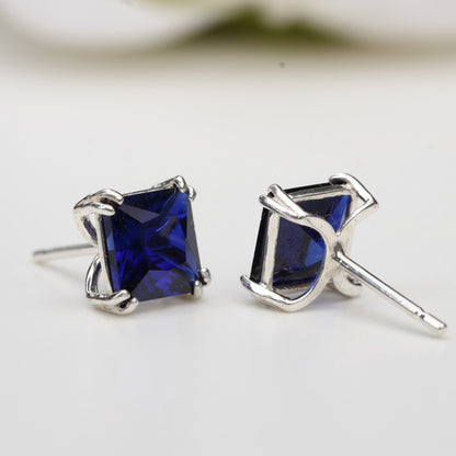 6mm Lab-Grown Sapphire Sterling Silver Square Stud Earrings - September Birthstone