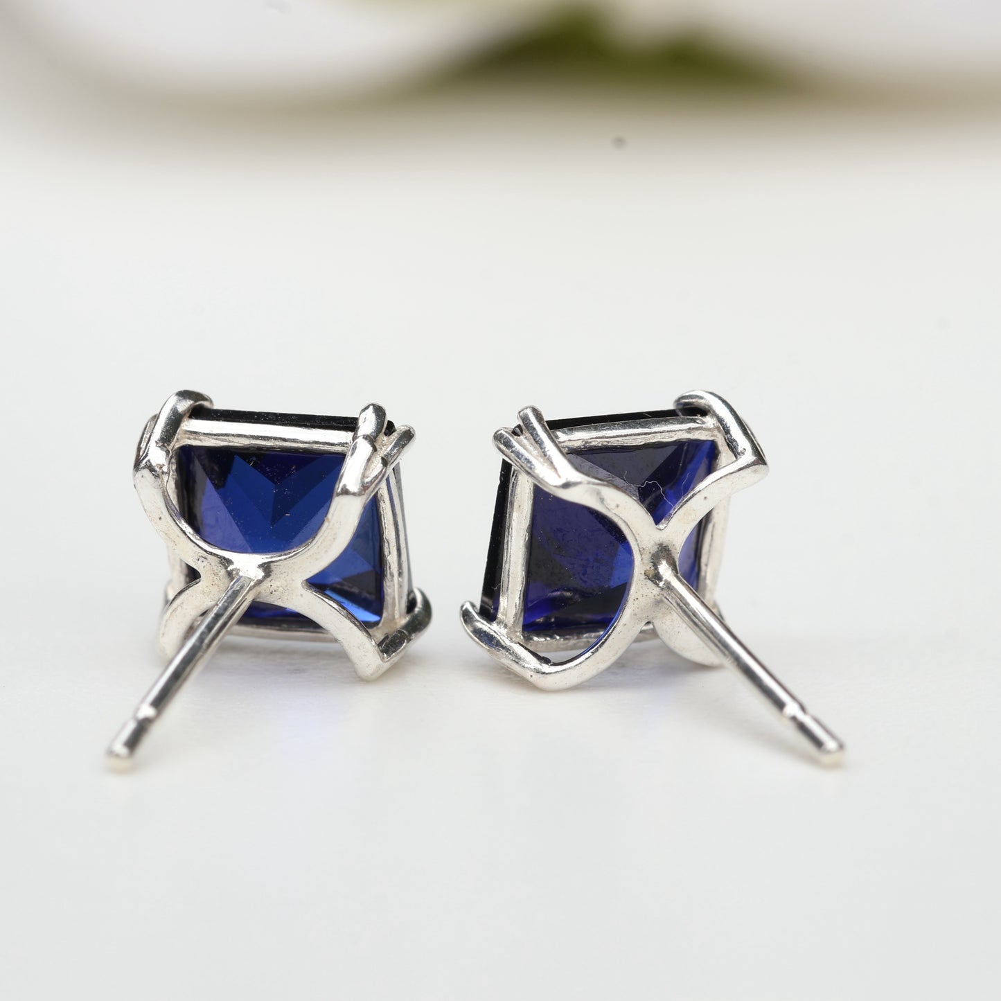6mm Lab-Grown Sapphire Sterling Silver Square Stud Earrings - September Birthstone