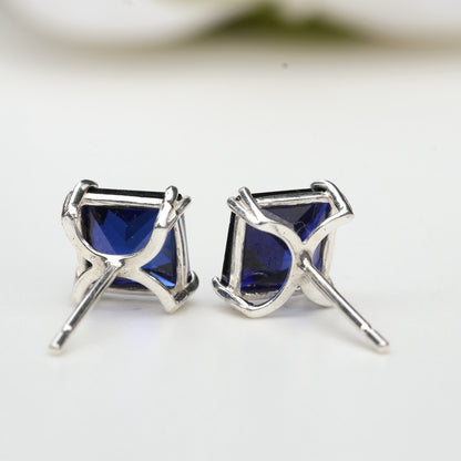 6mm Lab-Grown Sapphire Sterling Silver Square Stud Earrings - September Birthstone