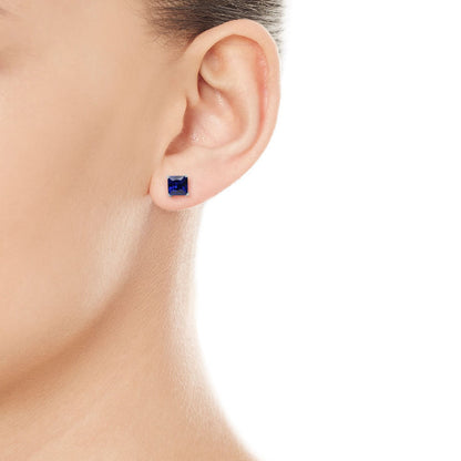 6mm Lab-Grown Sapphire Sterling Silver Square Stud Earrings - September Birthstone