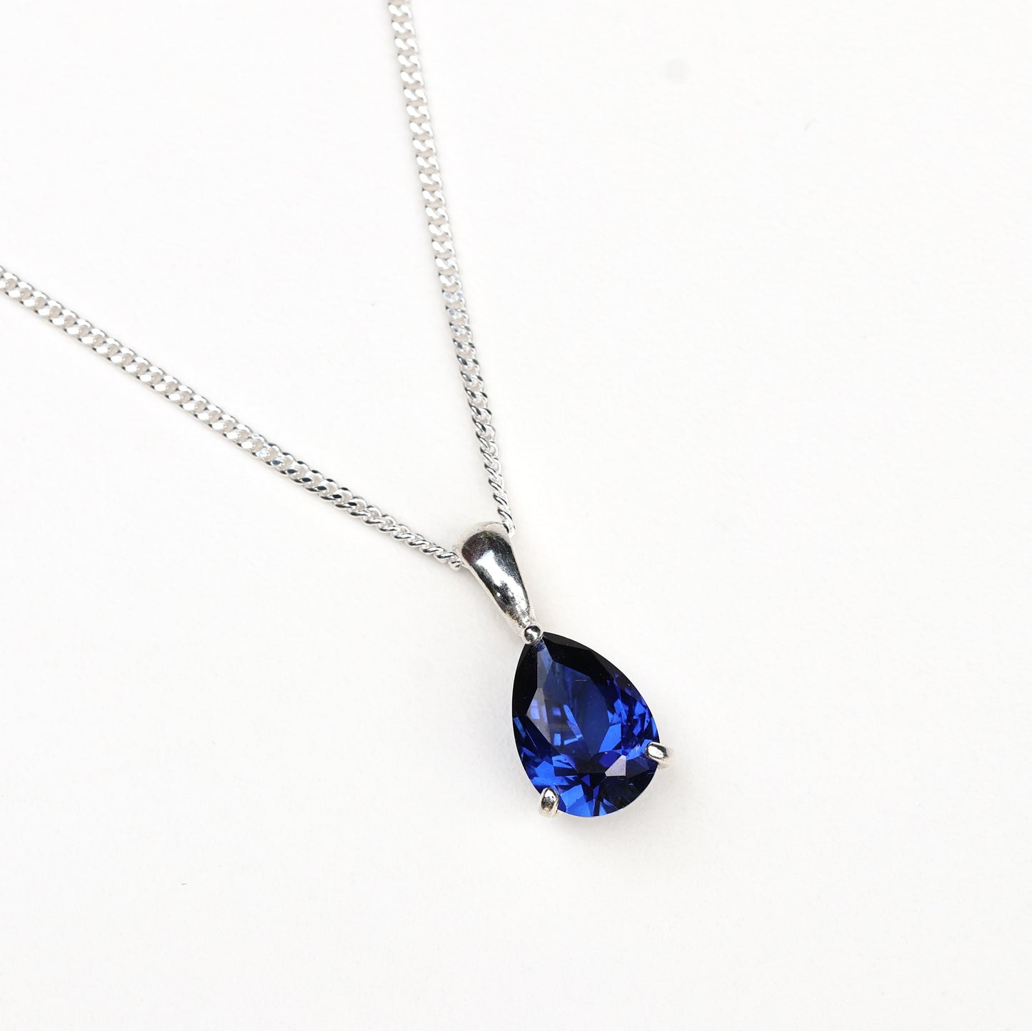 10x7mm Lab-Grown Sapphire Teardrop Sterling Silver Pendant Necklace - September Birthstone